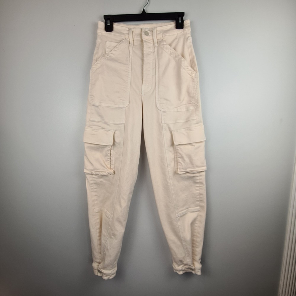 Mother the Curbside Cargo Flood Jeans Womens 28 Cream Button Fly Pants Eggnog